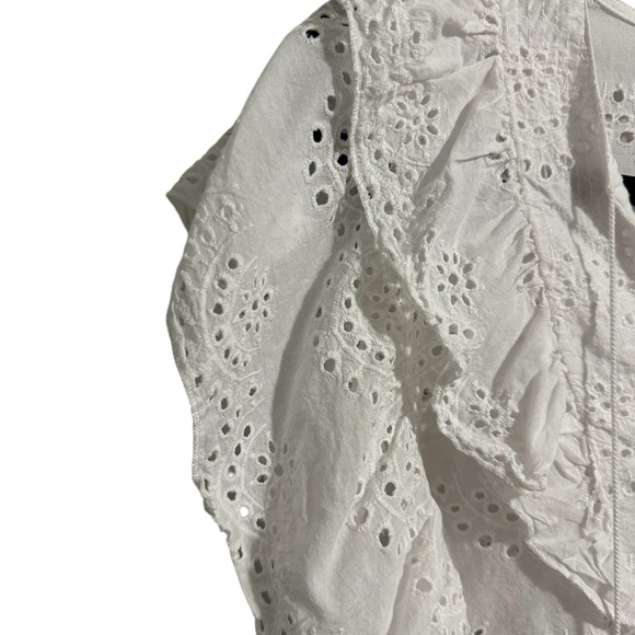 Nicole Miller Artelier White Eyelet TopCotton Eyelet  Flutter Short Sleeve Top L - Picture 5 of 10